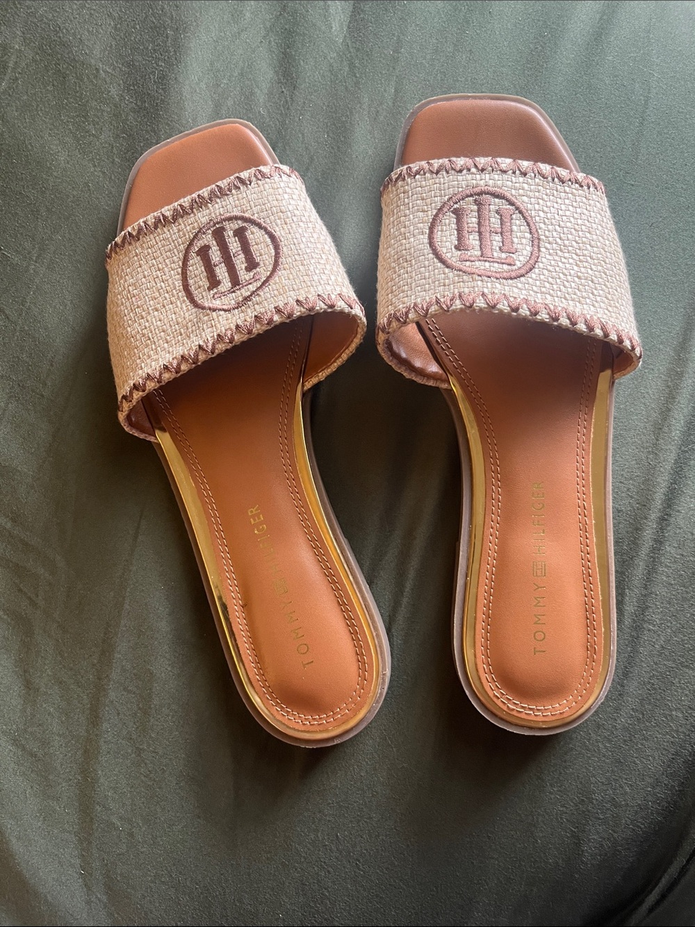 Tommy Hilfiger Blush Woven Slide Clogs with Brown Footbed